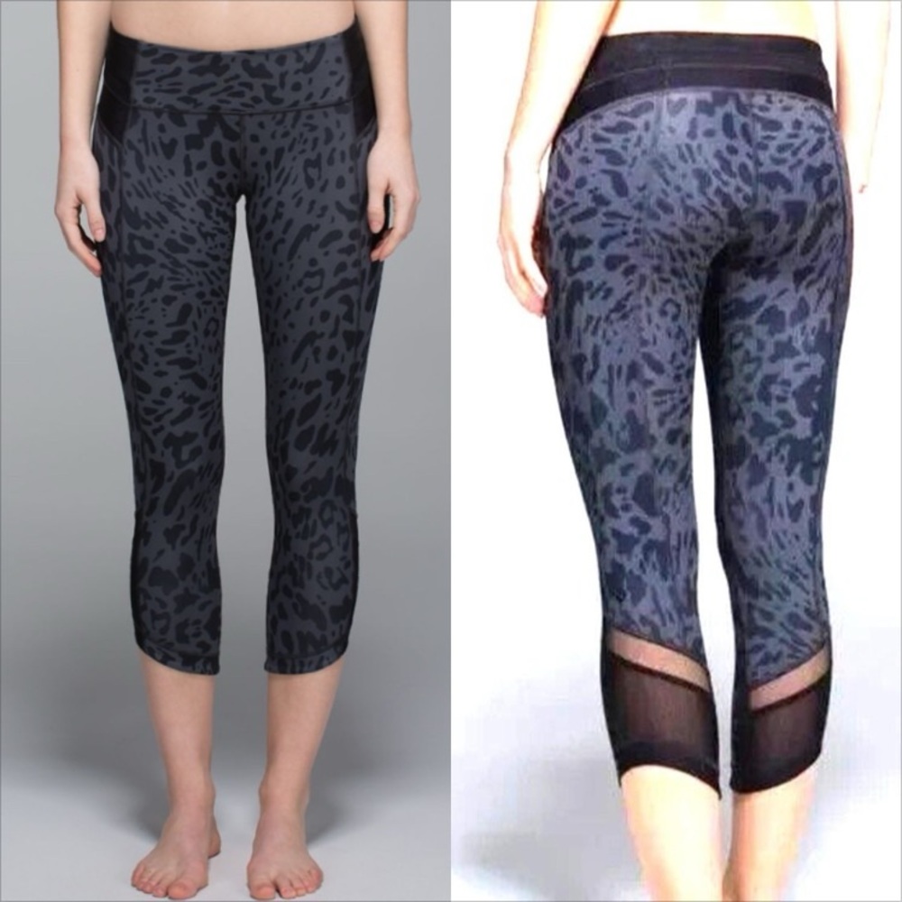 Lululemon Just Breathe Crop Animal Swirl Deep Coal Light / Black, women’s size 4
